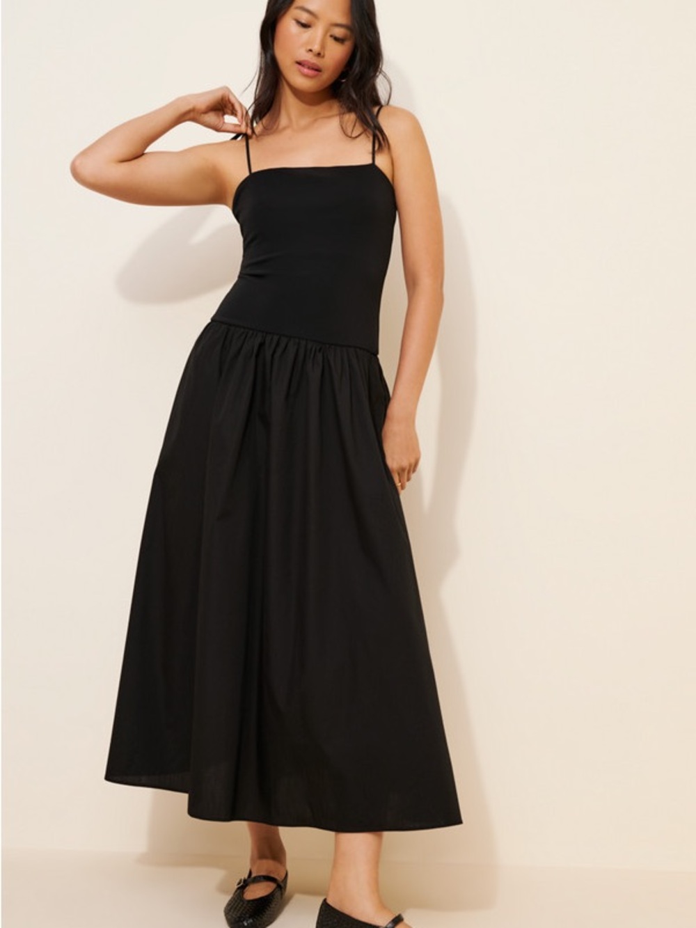 By Anthropologie Square-Neck Twofer Midi Dress